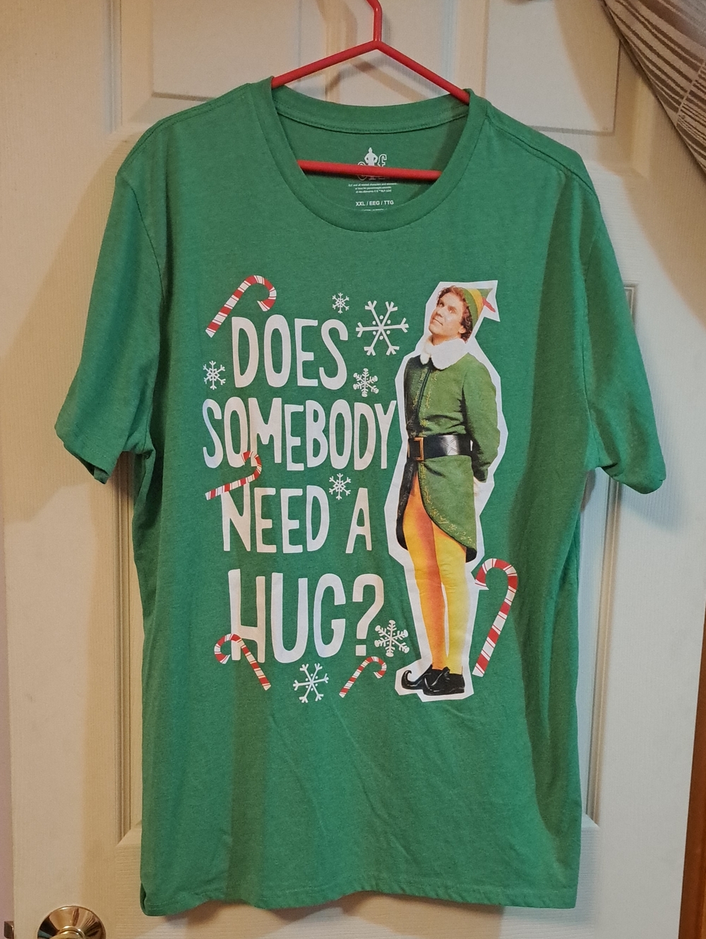 ELF Green Graphic Holiday Tee with Candy Cane Accents